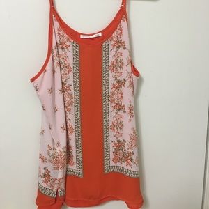 Orange floral print tank blouse